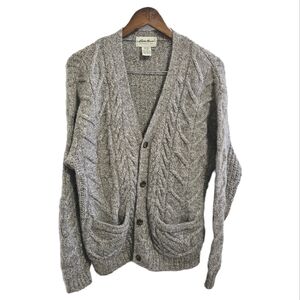Eddie Bauer cable knit Wool Grey button cardigan size large